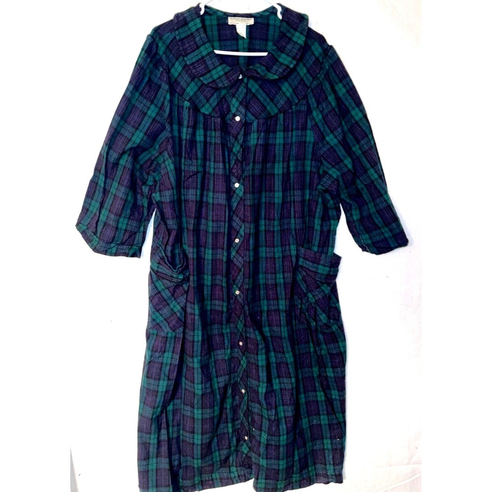Vermont Country Store Women's Flannel Nightshirt Tartan Plaid 3X 3XL 100% Cotton